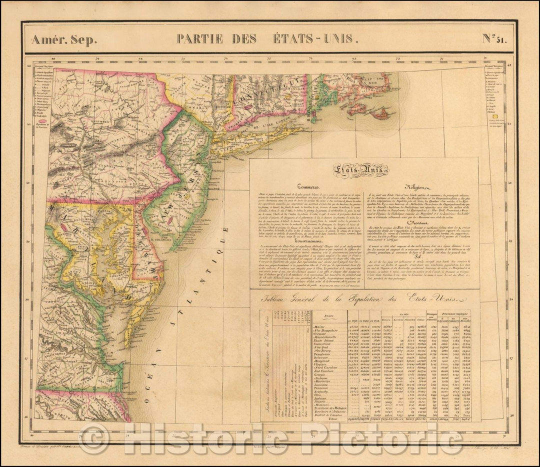 Historic Map - Amer. Sep. No. 51. Partie des ?ats Unis Virginia, Maryland, Delaware, New Jersey, Pennsylvania, New York, Connecticut, 1825 v3
