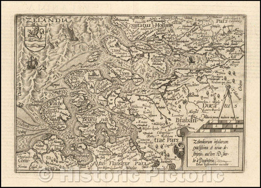 Historic Map - Zelandicarum insularum exactissima et nova descriptio, acutore D. Jacobo a/, 1592, Matthias Quad - Vintage Wall Art
