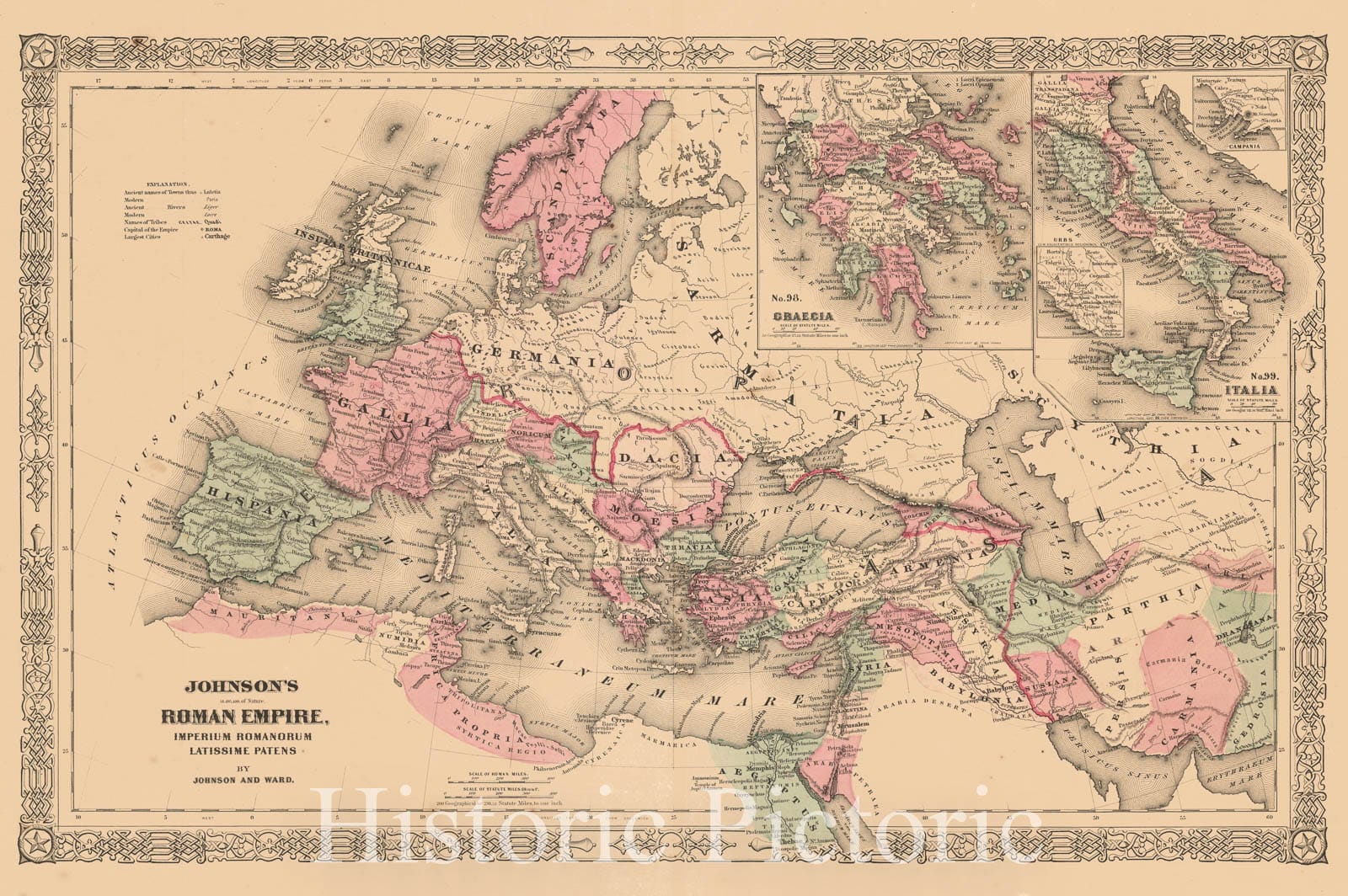 Historic Map - Johnson's Roman Empire, 1863, Benjamin P Ward v1