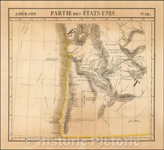 Historic Map - Amer. Sep. No. 38. Partie Des Etats-Unis Washington & Oregon, 1825, Philippe Marie Vandermaelen - Vintage Wall Art