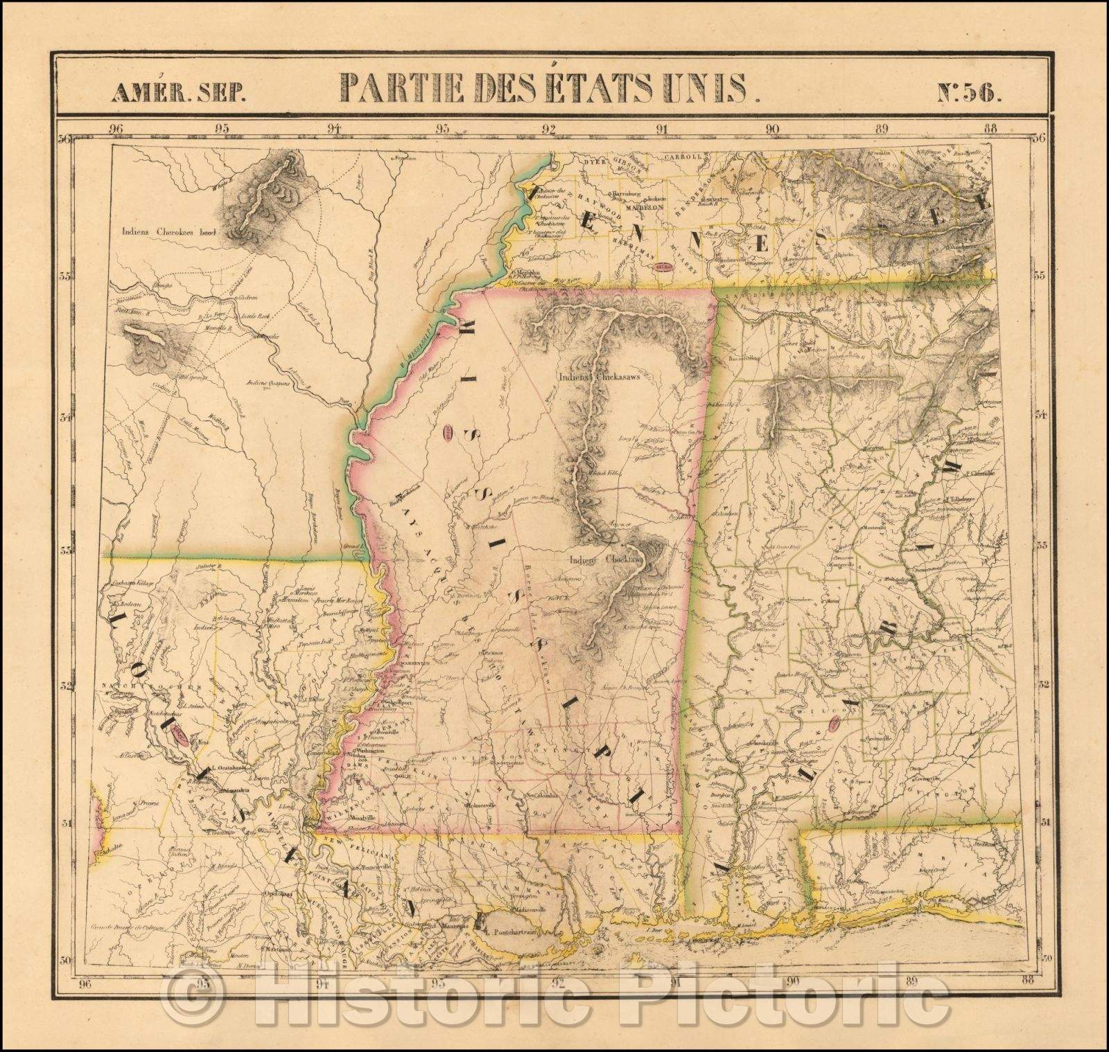Historic Map - Alabama, Mississippi, Arkansas, Louisiana and part of Tennessee and Western Florida Amer. Sep. No. 56 Partie des ?ats Unis, 1825 v1