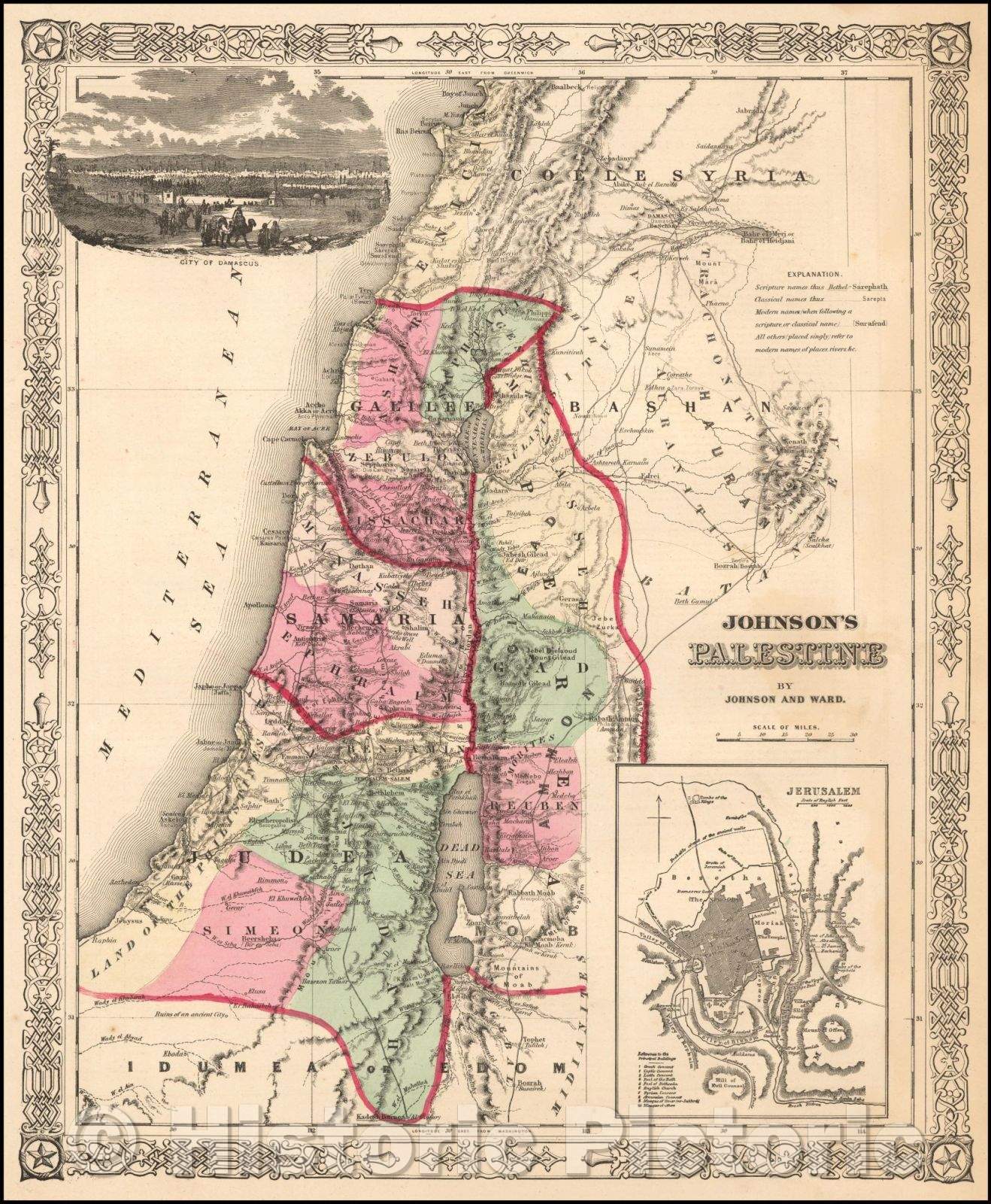 Historic Map - Johnson's Palestine, 1864, Alvin Jewett Johnson - Vintage Wall Art