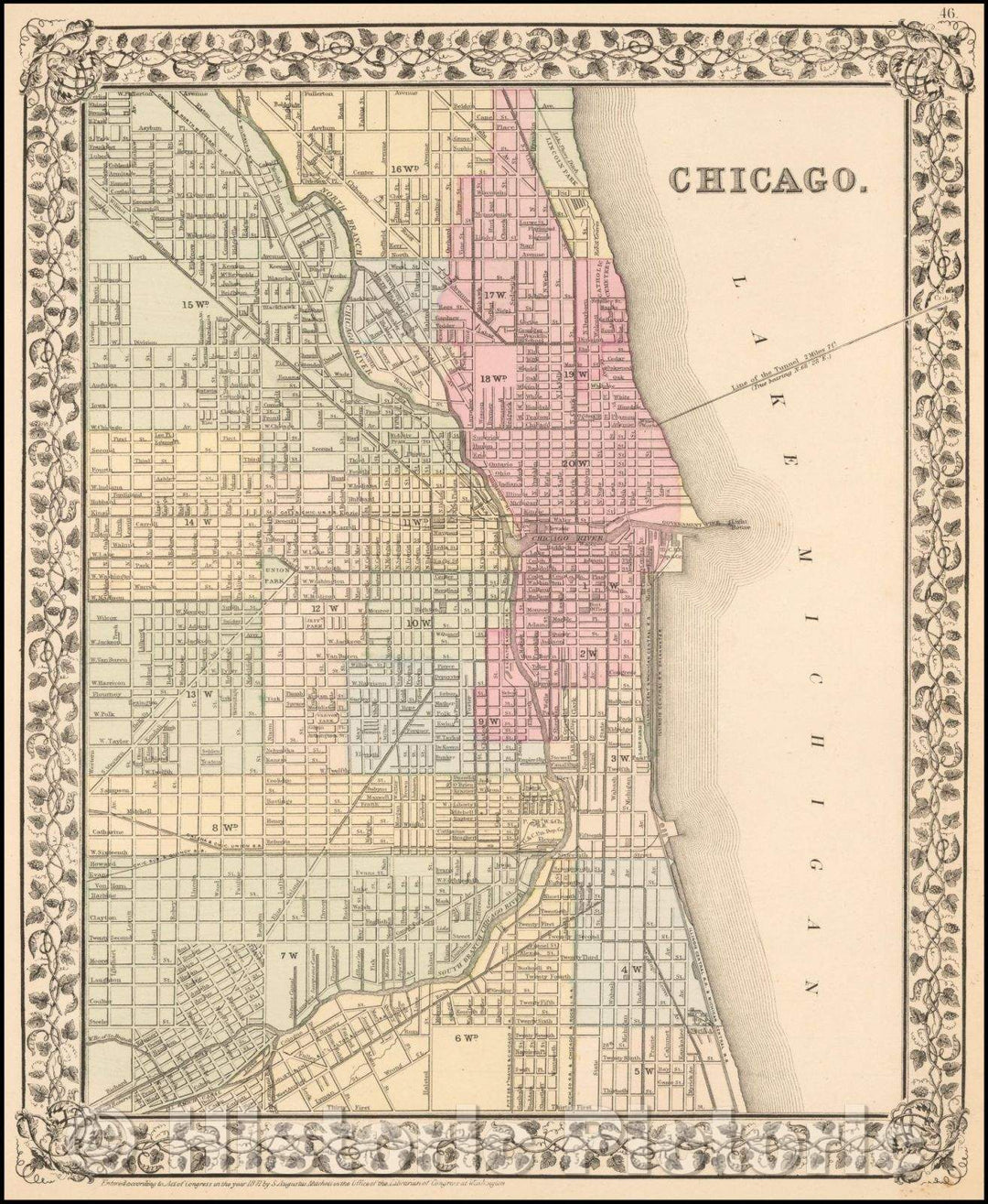 Historic Map - Chicago, 1871, Samuel Augustus Mitchell Jr. - Vintage Wall Art