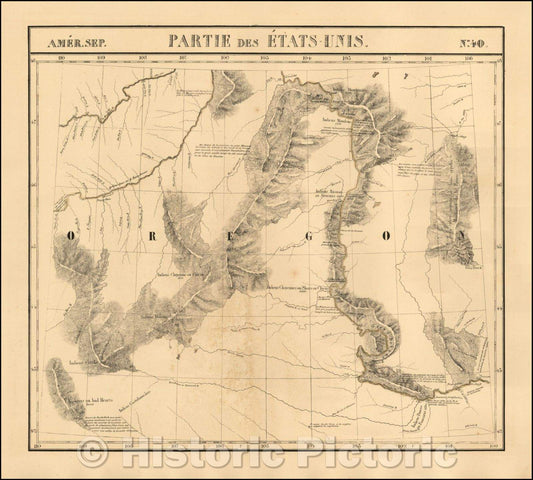 Historic Map - Amer. Sep. No. 40. Partie De Etats Unis Montana, Wyoming, Dakota, Upper Missouri River, 1825, Philippe Marie Vandermaelen - Vintage Wall Art