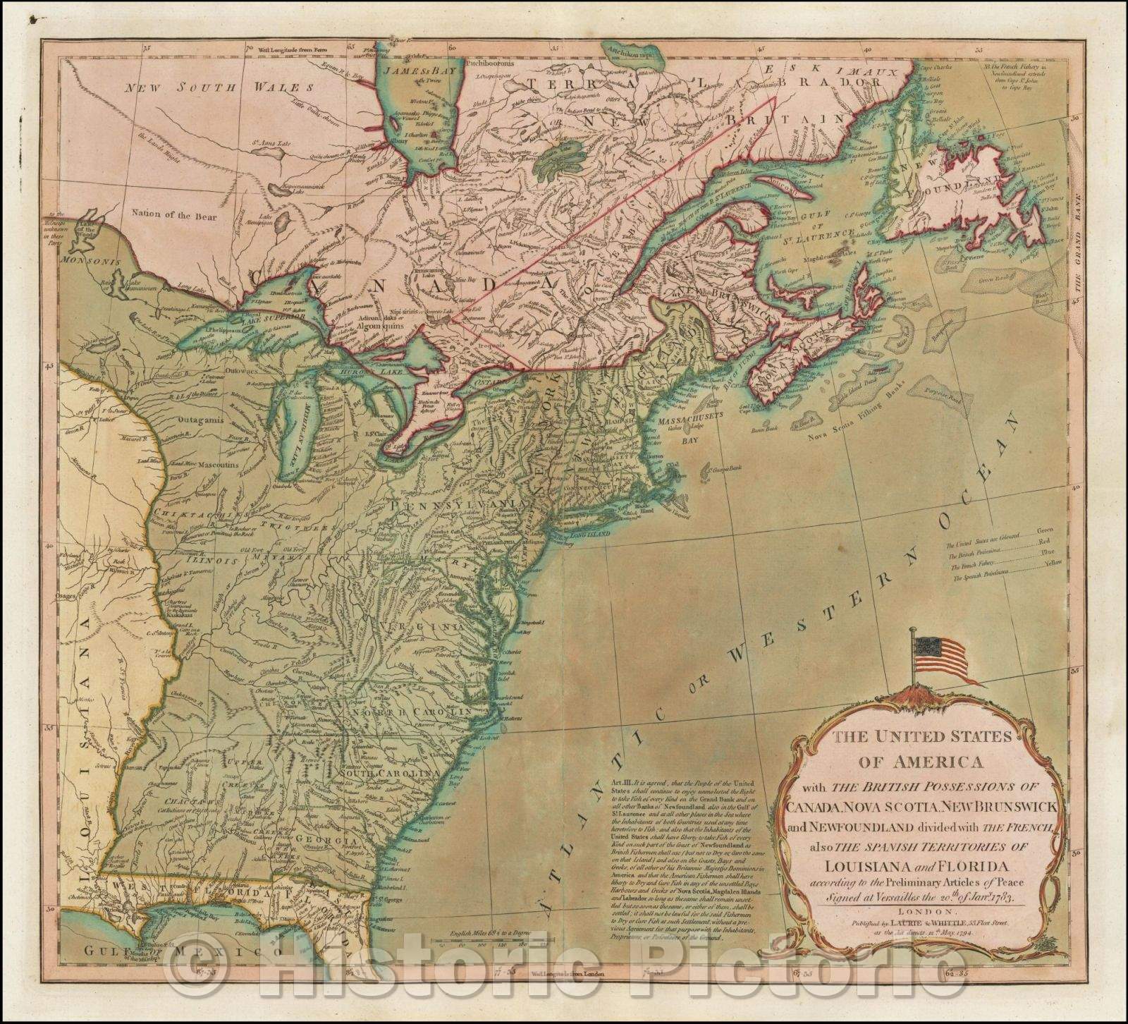 Historic Map - The United States of America with The British Possessions, 1794, Richard Holmes Laurie - Vintage Wall Art
