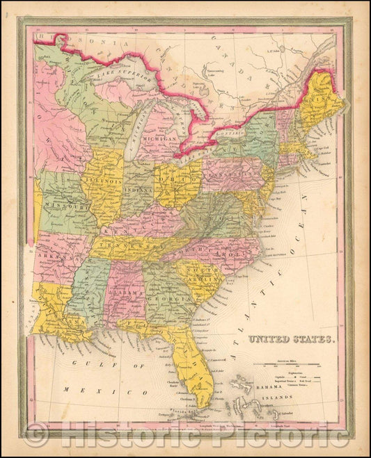 Historic Map - United States, 1846, Samuel Augustus Mitchell - Vintage Wall Art