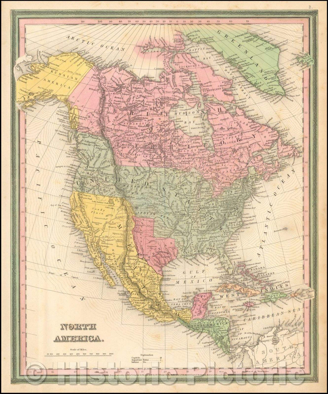 Historic Map - North America, 1846, Samuel Augustus Mitchell - Vintage Wall Art