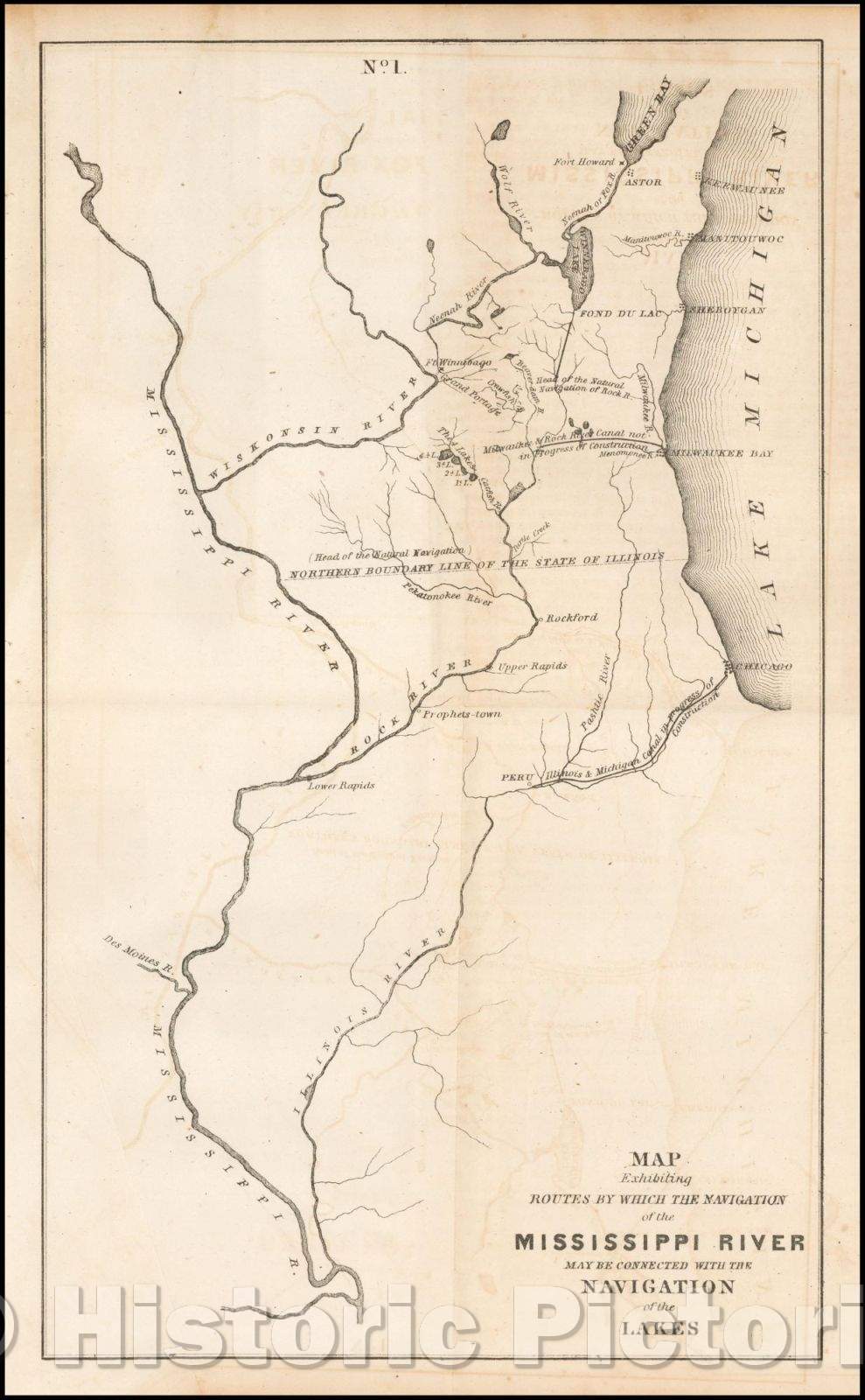 Historic Map - Map Exhibiting Routes, 1840, U.S. Government - Vintage Wall Art