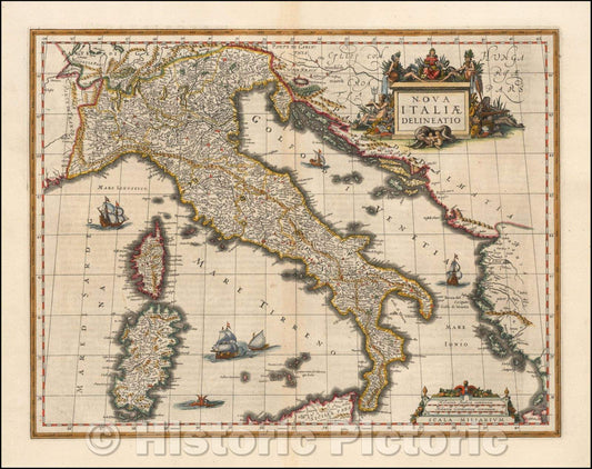 Historic Map - Nova Italiae Delineatio, 1635, Willem Janszoon Blaeu - Vintage Wall Art