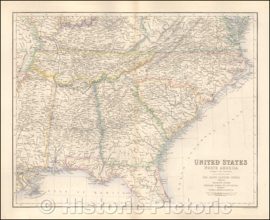 Historic Map - United States North America According to Calvin Smith & Tanner, 1854, Archibald Fullarton & Co. - Vintage Wall Art