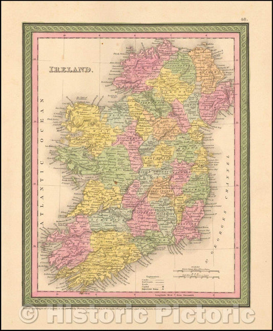 Historic Map - Ireland, 1850, Thomas, Cowperthwait & Co. - Vintage Wall Art
