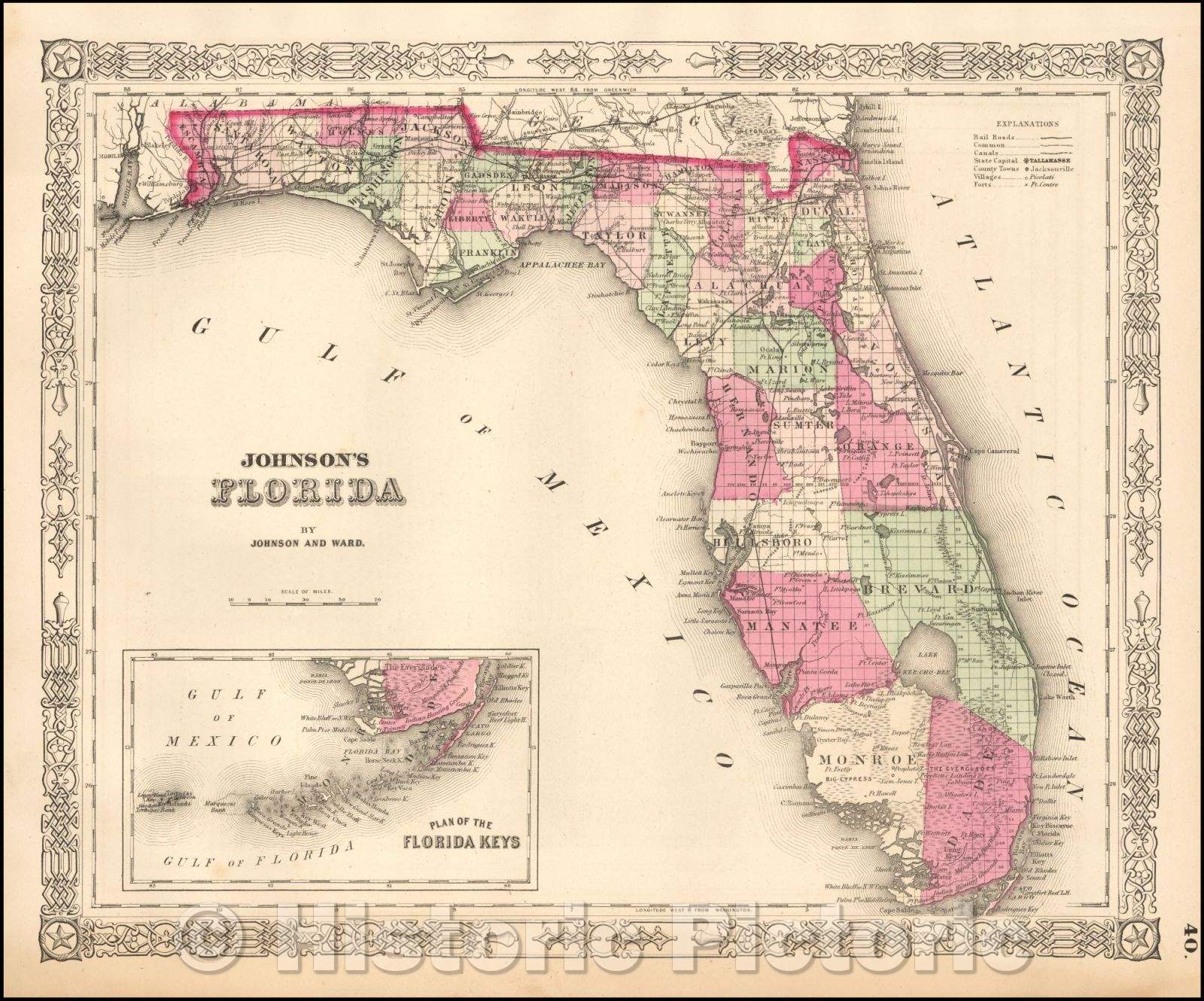Historic Map - Johnson's Florida, 1863, Benjamin P Ward v1