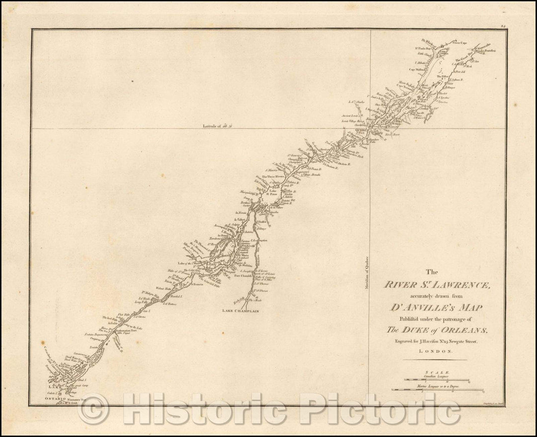 Historic Map - The River St. Lawrence, accurately, 1794, John Harrison - Vintage Wall Art