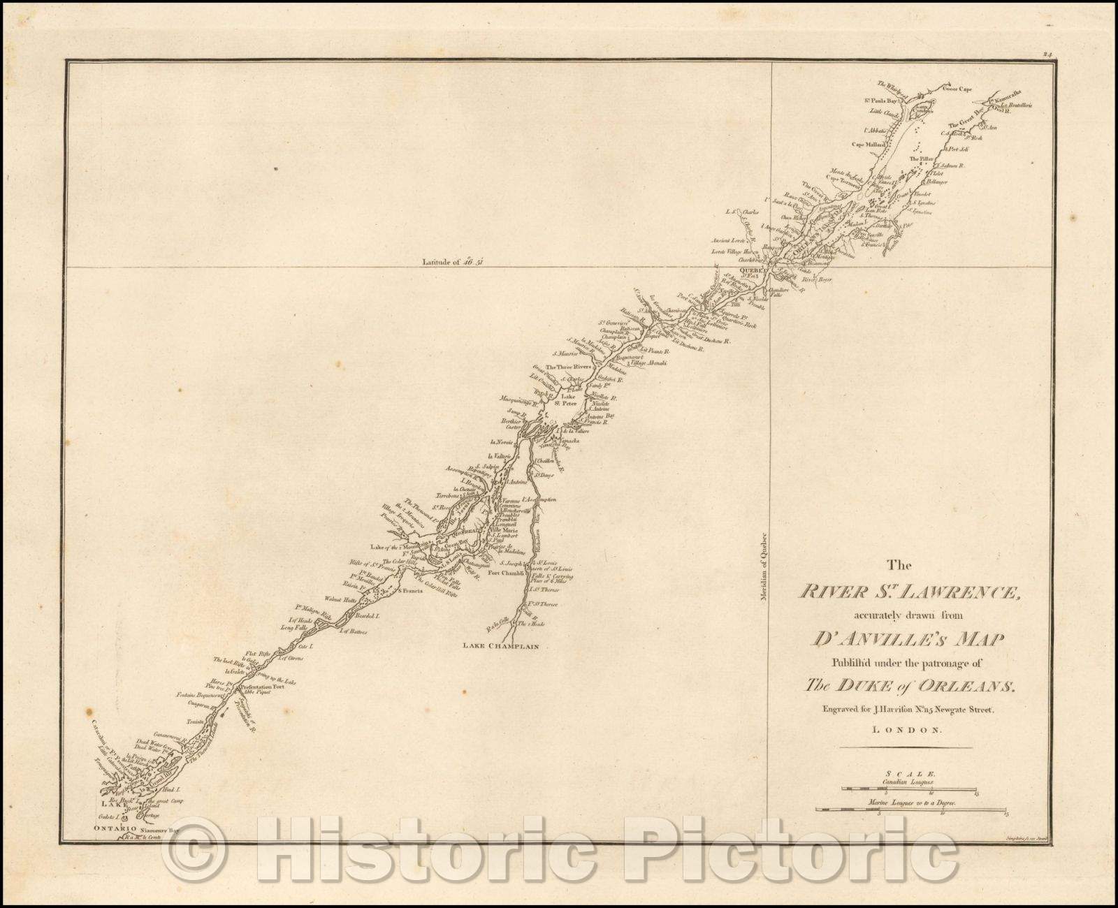 Historic Map - The River St. Lawrence, accurately, 1794, John Harrison - Vintage Wall Art