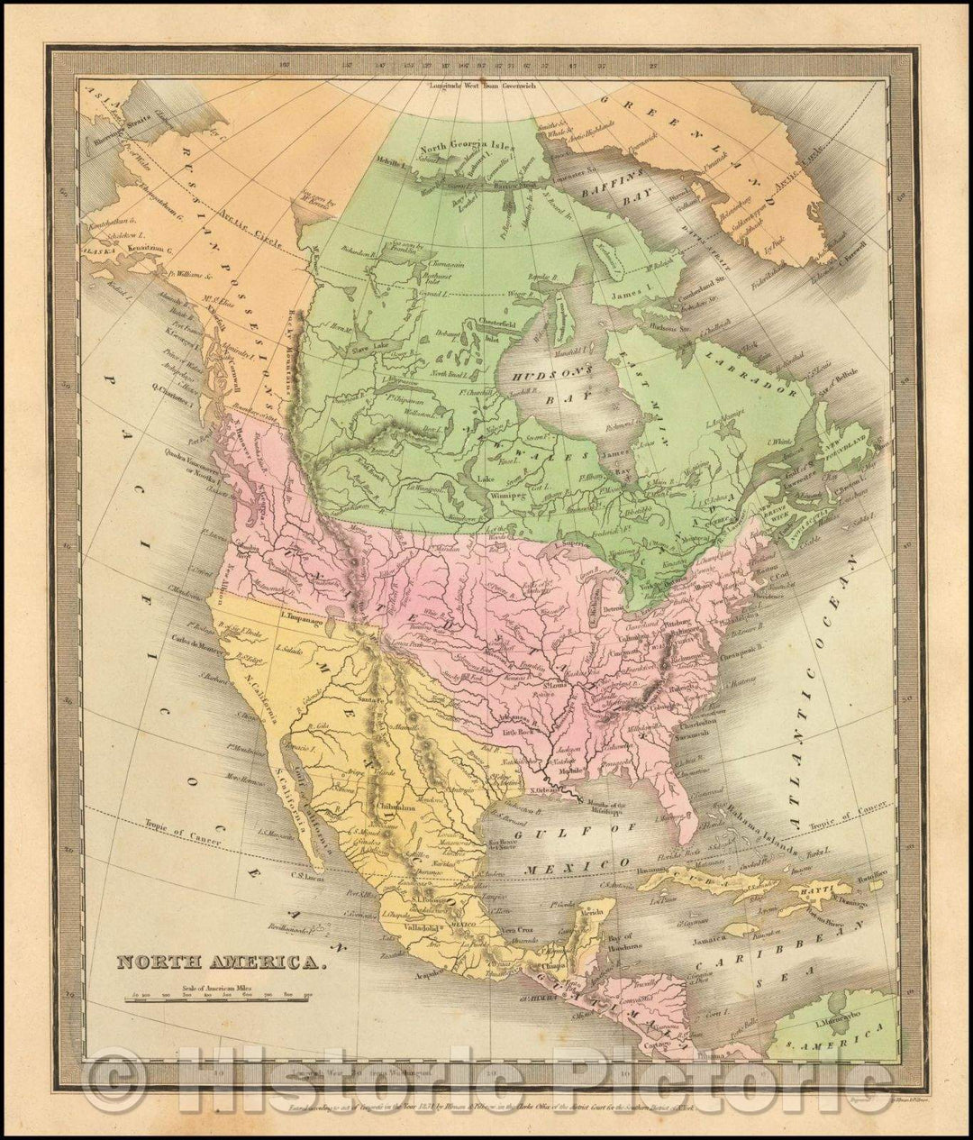 Historic Map - North America, 1836, David Hugh Burr - Vintage Wall Art