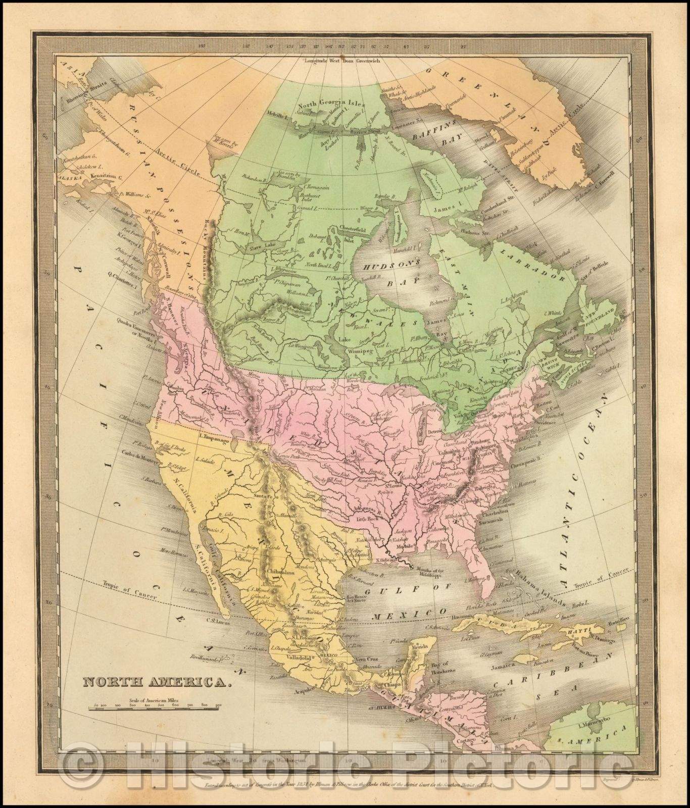 Historic Map - North America, 1836, David Hugh Burr - Vintage Wall Art