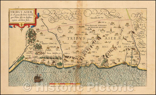 Historic Map - Tribe of Asher Tribus Aser id est, portio illa Terrae Sanctae, 1590, Christian van Adrichom - Vintage Wall Art