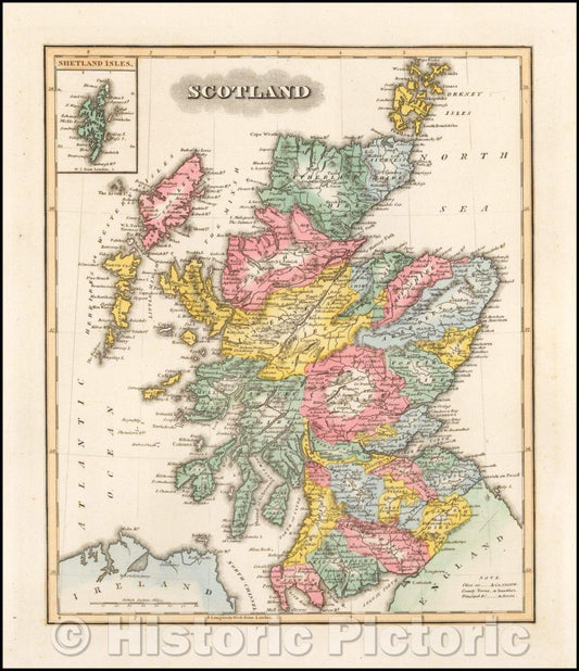 Historic Map - Scotland, 1822, Fielding Lucas Jr. - Vintage Wall Art