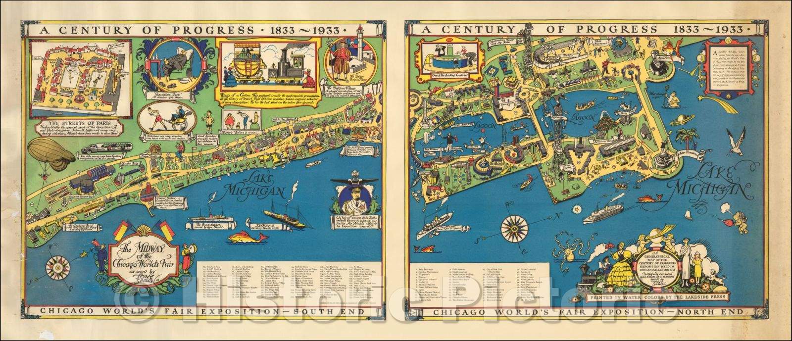 Historic Map - A Geographical Map of the Century of Progress Exposition Held in Chicago, Illinois Faithfully executed and, 1933, Tony Sarg - Vintage Wall Art