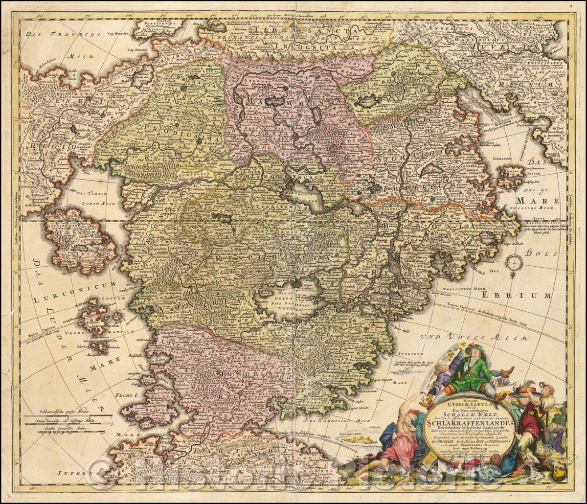 Historic Map - (Utopia) Accurata Utopiae Tabula das ist der Neu entdeckten Schalck-Welt :: (Utopia) The New World, 1725 - Vintage Wall Art