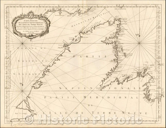 Historic Map - Carte Reduite De La Partie Septentrionale De l'Isle de Terre Neuve/Sea Chart of northern part of Newfoundland and St. Lawrence River, 1767 - Vintage Wall Art