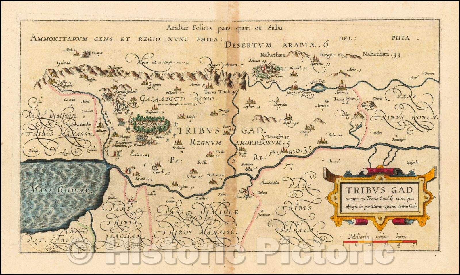Historic Map - Tribus Gad nempe, ea Terra Sancte pars, quae obtigit in partitione Regionis tribui Gad :: Tribe of Gad in the Holy Land, 1590 - Vintage Wall Art