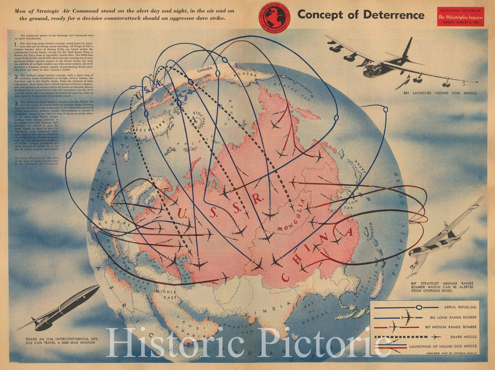 Cold War - US Strategic Air Command Reach, 1961 | Historical Map Print