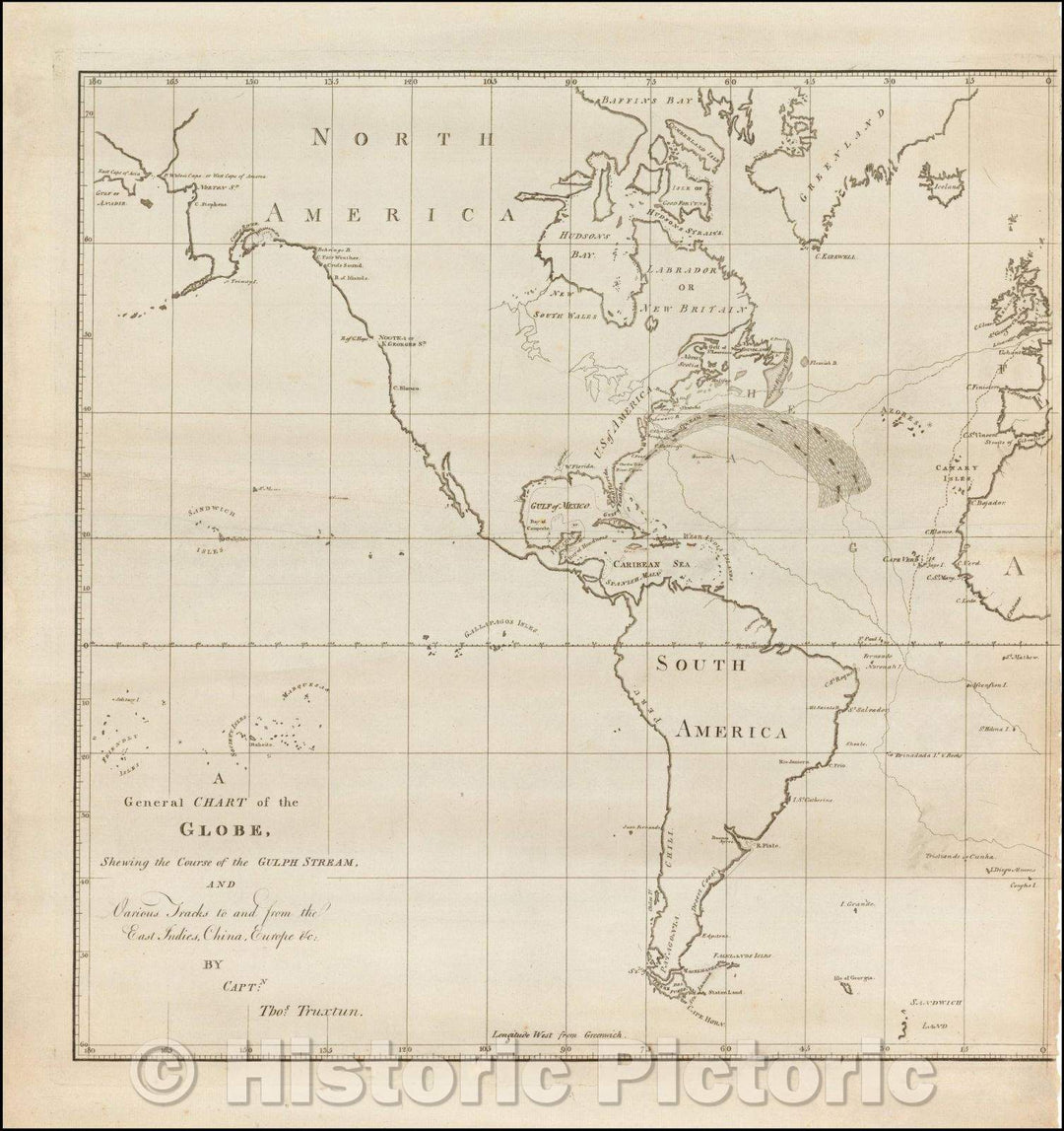Historic Map - A General Chart of the Globe, Shewing the Course of the Gulph Stream, 1794, Captain Thomas Truxtun - Vintage Wall Art