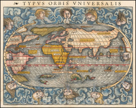 Historic Map - Typus Orbis Universalis, 1540, Sebastian M?nster - Vintage Wall Art