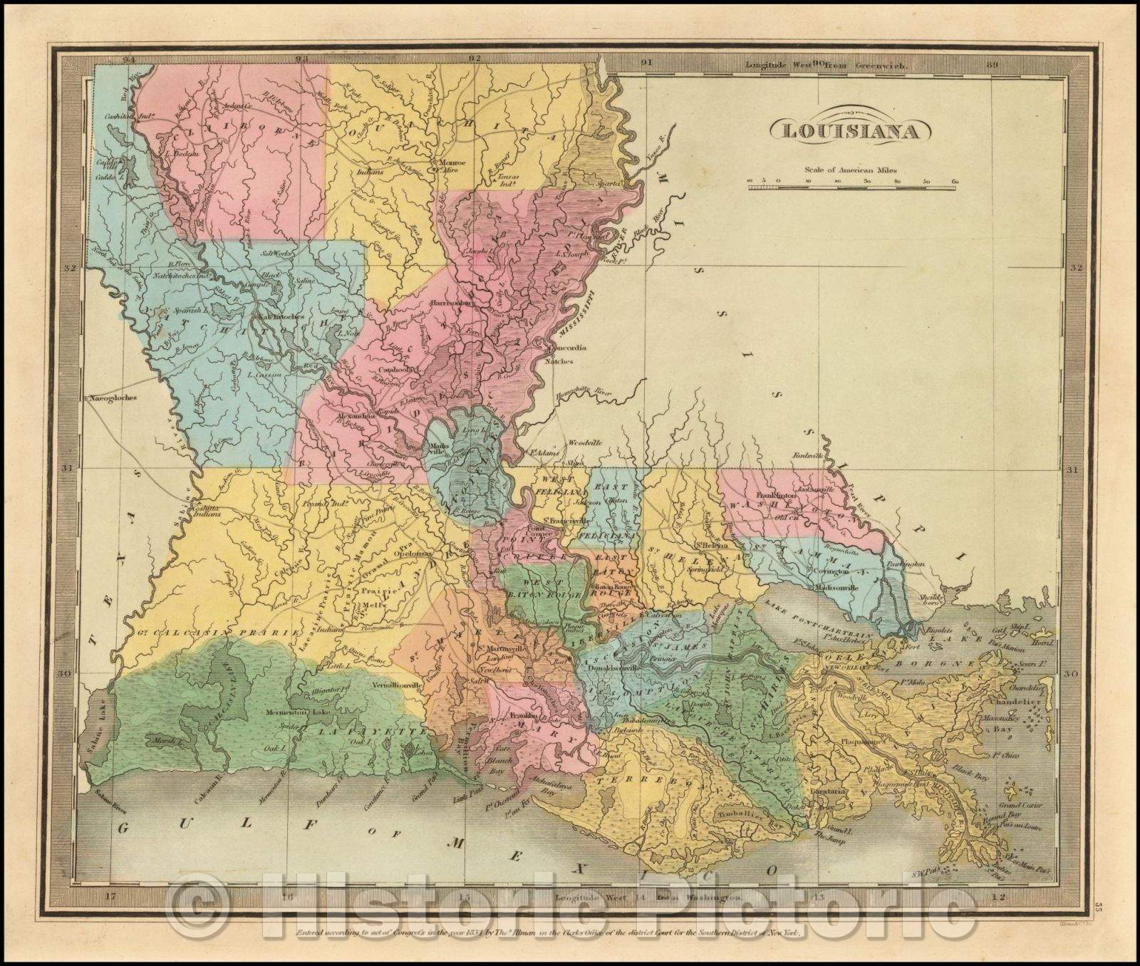 Historic Map - Louisiana, 1836, David Hugh Burr - Vintage Wall Art