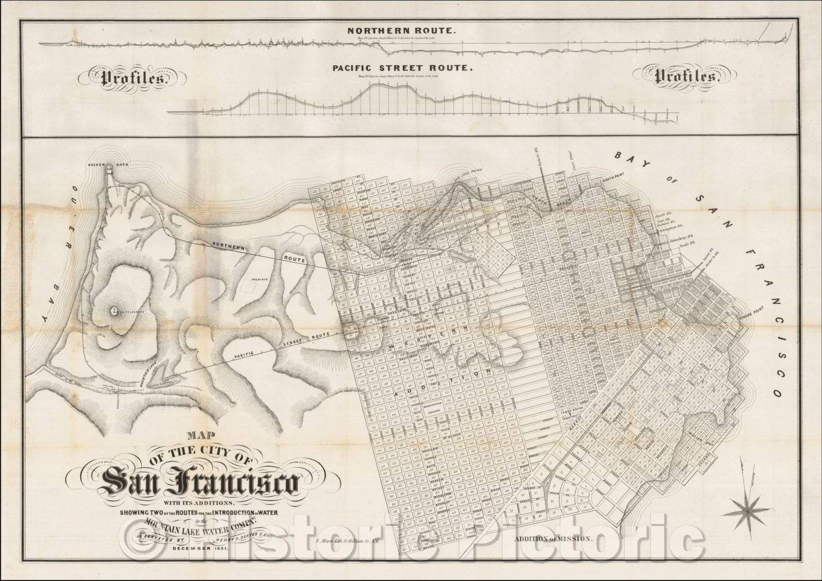 Historic Map - Map of the City of San Francisco with its additions, 1851, Henry S. Dexter - Vintage Wall Art