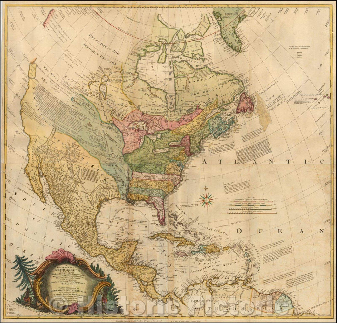 Historic Map - A General Map of North America; In which is Express'd The Several New Roads, Forts, Engagements, 1762, John Rocque - Vintage Wall Art