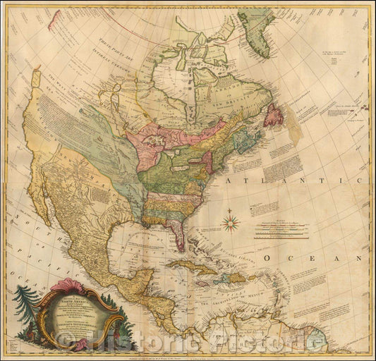 Historic Map - A General Map of North America; In which is Express'd The Several New Roads, Forts, Engagements, 1762, John Rocque - Vintage Wall Art