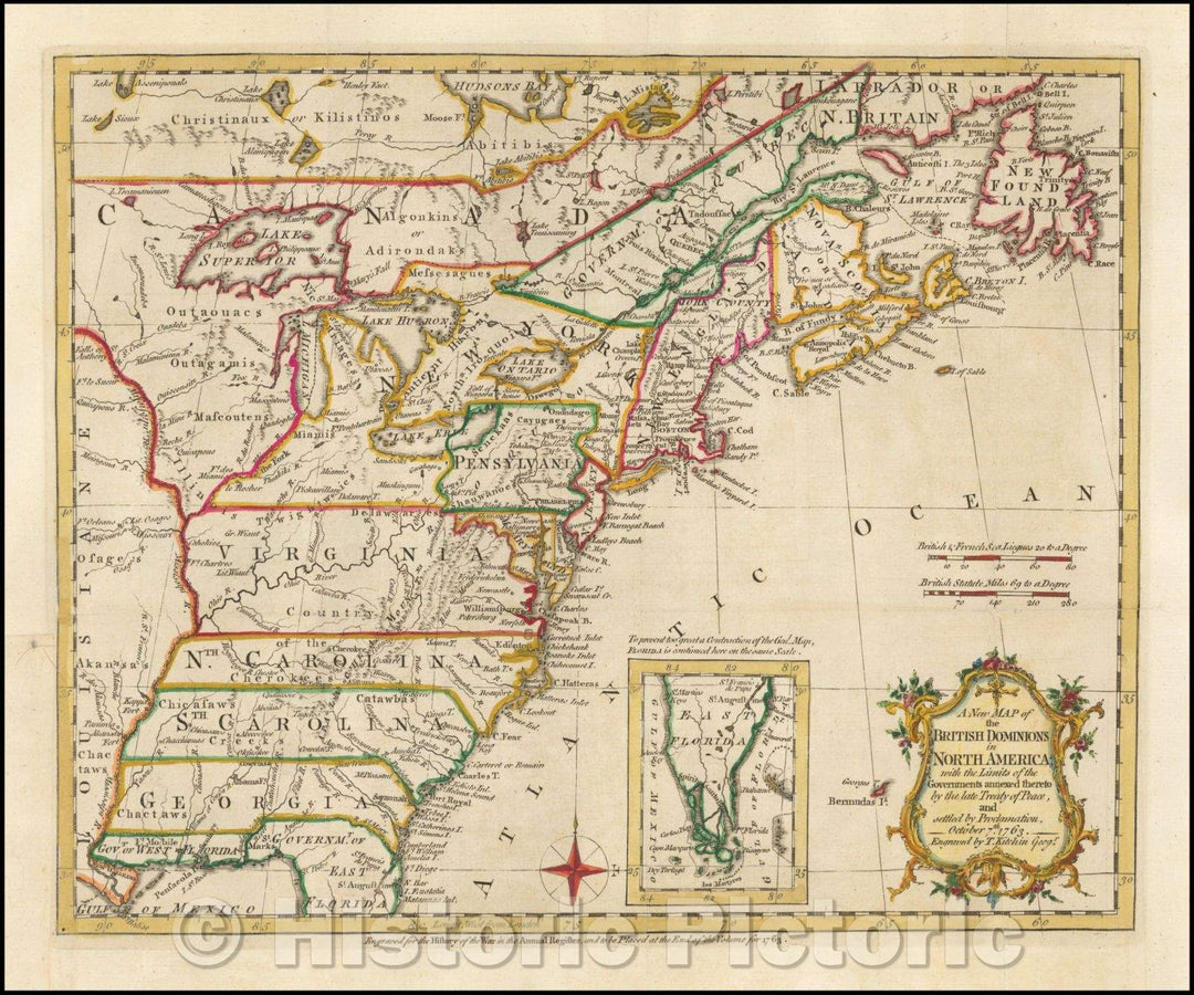 Historic Map - The British Dominions in North America; with the Limits of the Governments annexed thereto, 1763, Thomas Kitchin v1