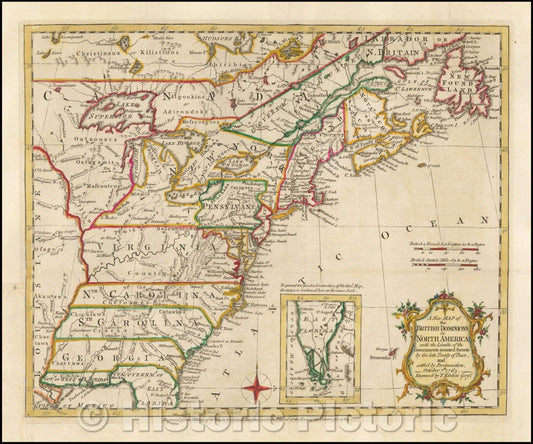 Historic Map - The British Dominions in North America; with the Limits of the Governments annexed thereto, 1763, Thomas Kitchin v1