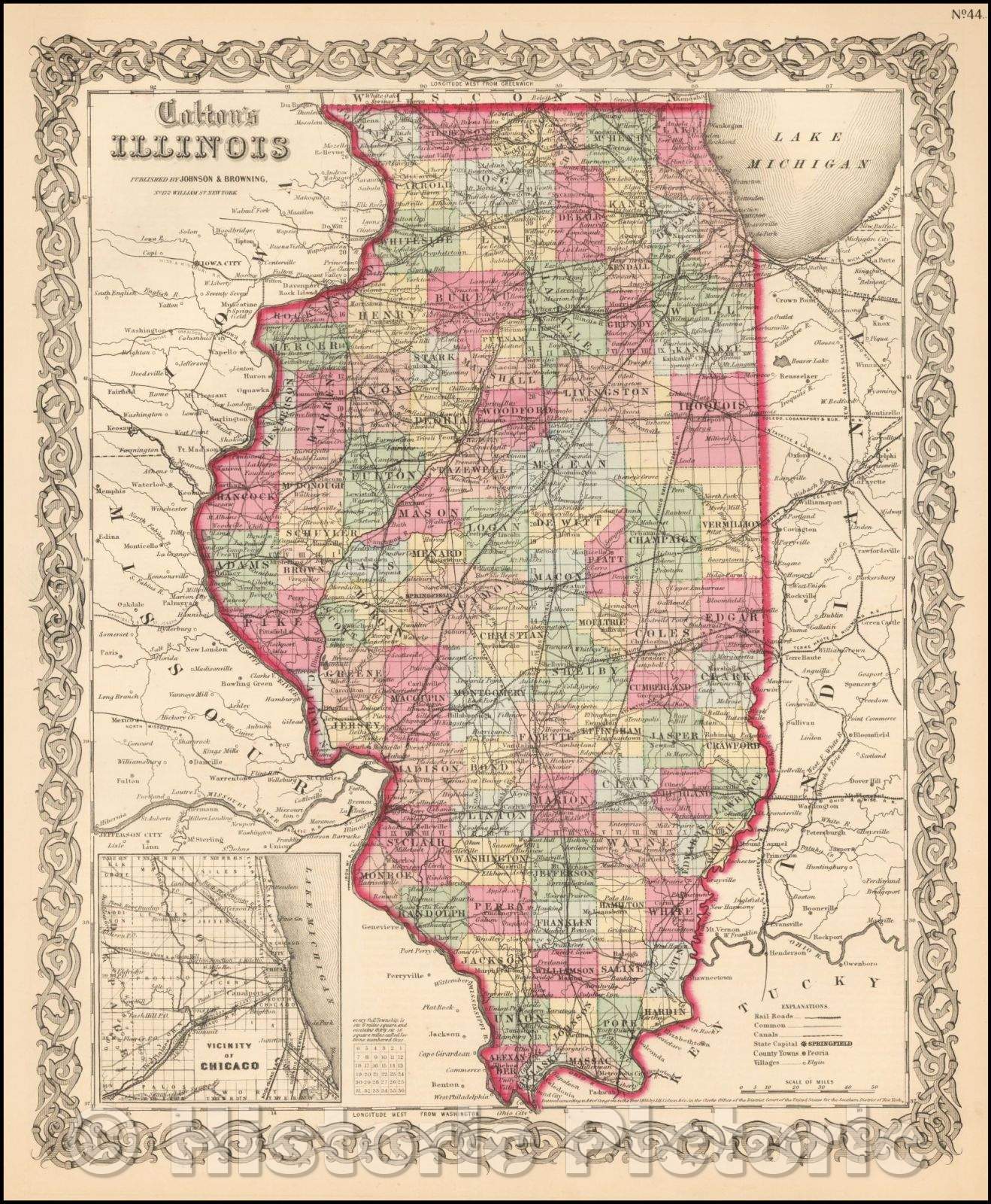 Historic Map - Colton's Illinois, 1867, Joseph Hutchins Colton v1