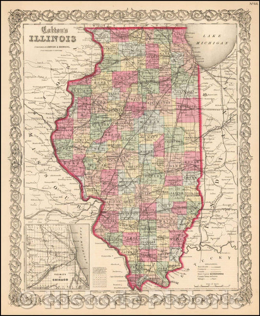 Historic Map - Colton's Illinois, 1867, Joseph Hutchins Colton v1