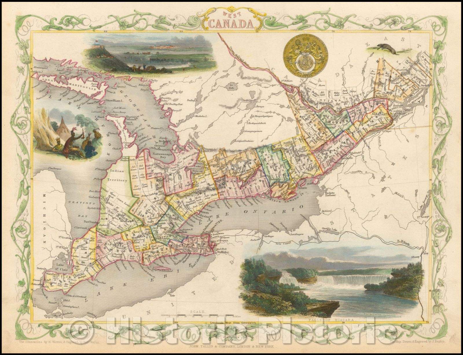 Historic Map - West Canada, 1851, John Tallis v3