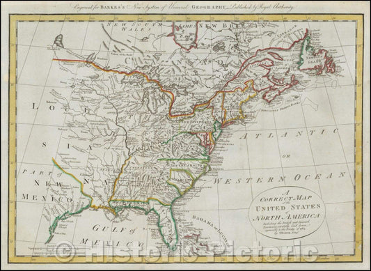 Historic Map - A Correct Map of the United States of North America. Including the British and Spanish Territories, 1787, Thomas Bowen v1