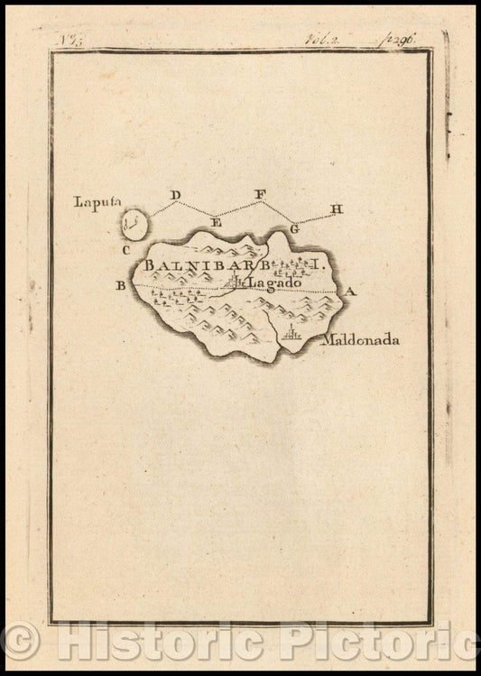 Historic Map - Balnibarbi Island from Gulliver's Travels, West of Japan!, 1726, Jonathan Swift - Vintage Wall Art
