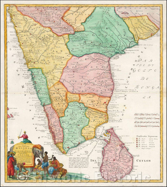 Historic Map - Peninsula Indiae citra Gangem Hoc est Orae celeberrimae Malabar & Coromandel Cum adjacente Insula non minums celebratissima Ceylon, 1733 v3