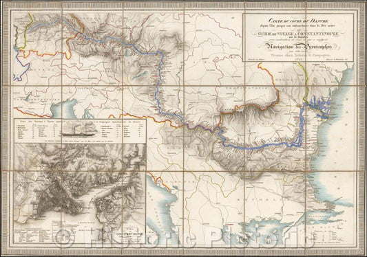 Historic Map - Carte Du Cours Du Danube depuis Ulm jusqu'a son embouchure Dans la Mer noir/Map Du Cours Danube from Ulm until its mouth in the Black Sea, 1843 - Vintage Wall Art