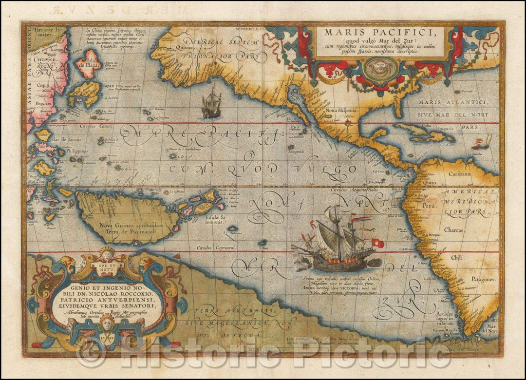 Historic Map - Maris Pacifici quod vulgo Mar del Zud, 1608, Abraham Ortelius - Vintage Wall Art