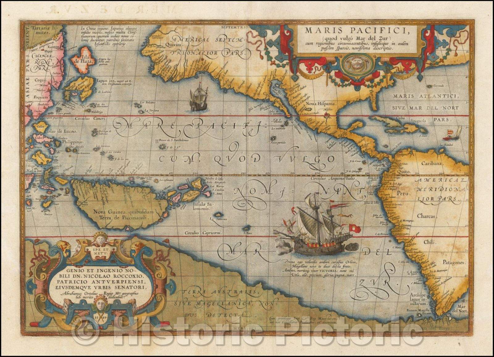 Historic Map - Maris Pacifici quod vulgo Mar del Zud, 1608, Abraham Ortelius - Vintage Wall Art