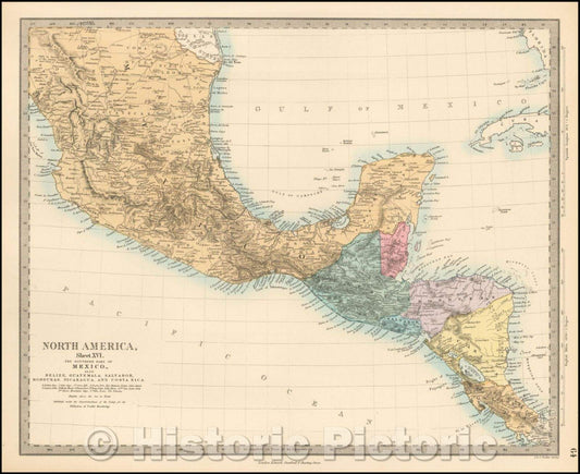 Historic Map - North America Sheet XVI - The Southern Part of Mexico, Also Belize, Guatemala, Salvador, Honduras, Nicaragua, and Costa Rica, 1852, SDUK - Vintage Wall Art