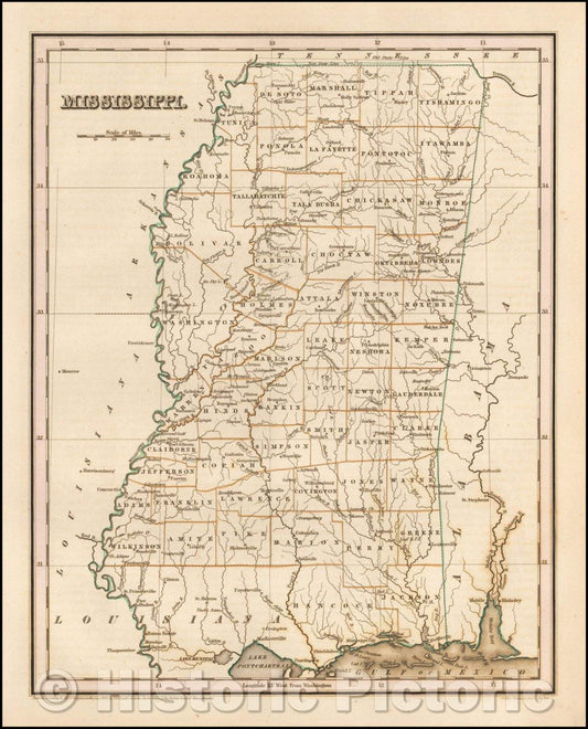 Historic Map - Mississippi, 1835, Thomas Gamaliel Bradford v1
