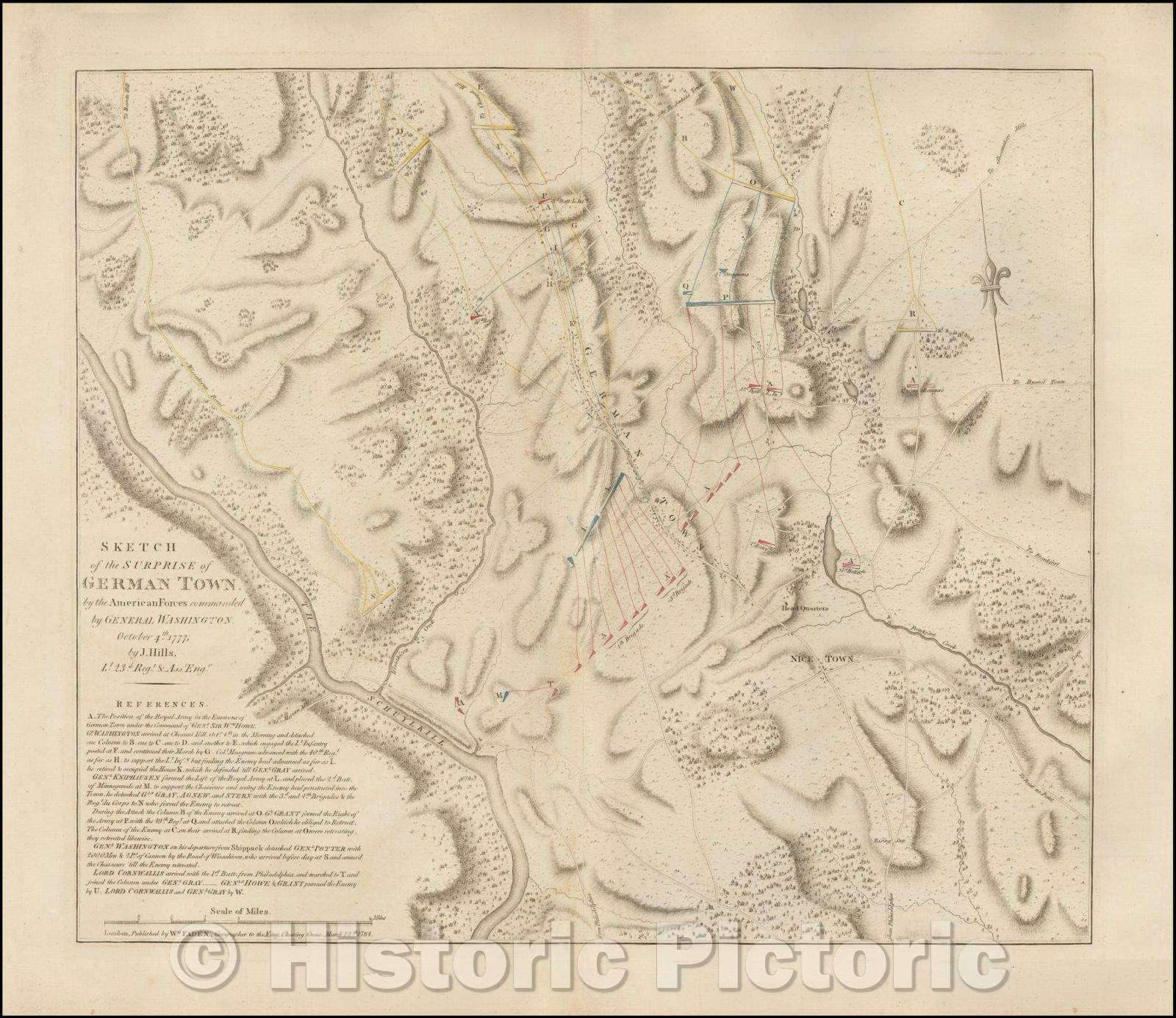 Historic Map - Sketch of the Surprise of German Town, 1784, William Faden - Vintage Wall Art