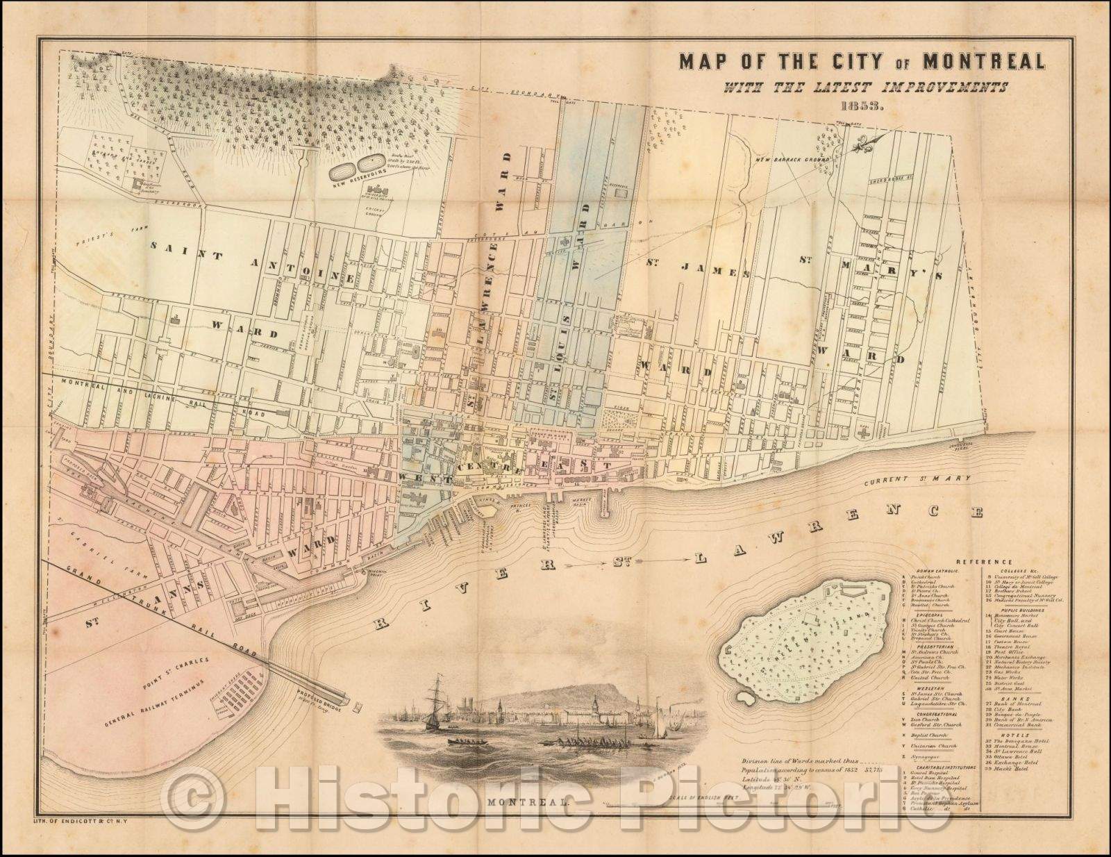 Historic Map - Map of the City of Montreal with the latest improvements, 1853, James Duncan - Vintage Wall Art