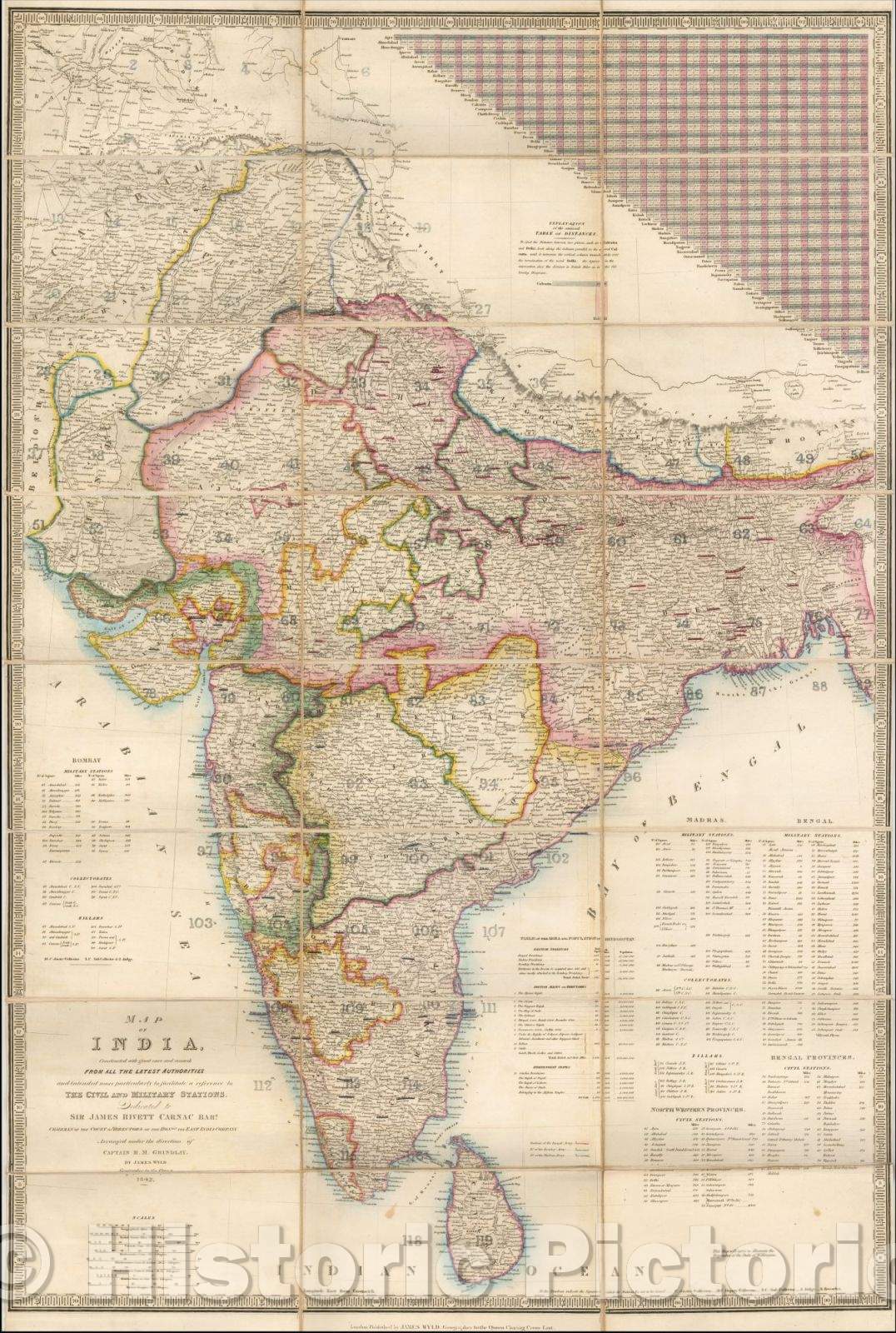 Historic Map - Map of India, Constructed with great care and research From All The Latest Authorities, 1842, James Wyld - Vintage Wall Art