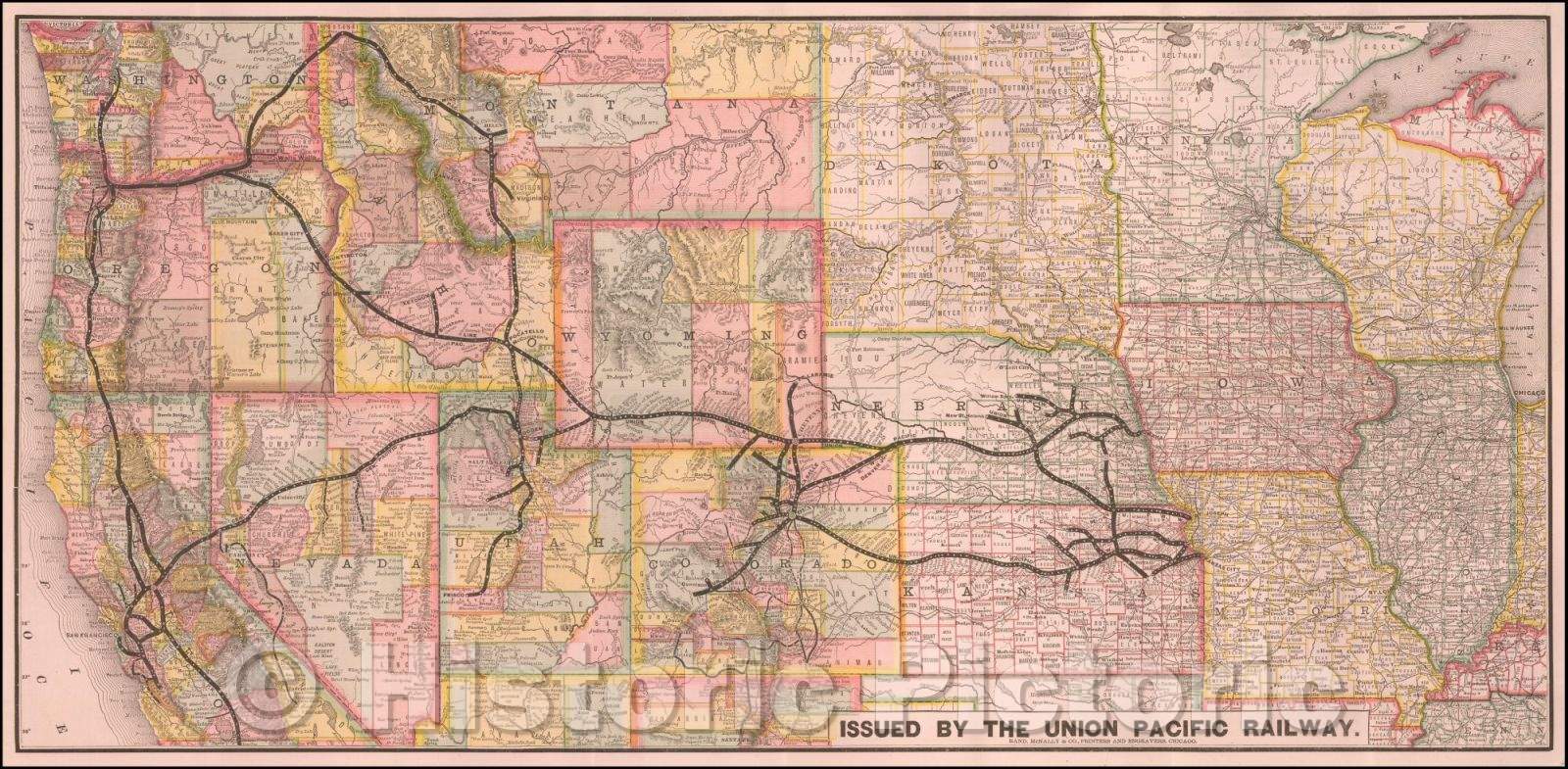 Historic Map - Union Pacific Railway Map, 1885, Rand McNally & Company - Vintage Wall Art